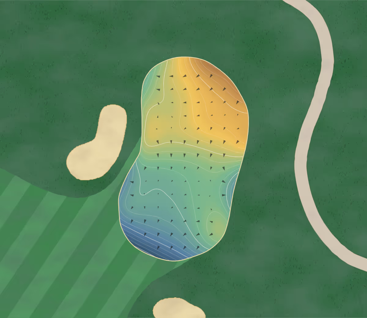 Green contour map of Saguaro Course in Marana, Arizona — 165 elevation contours at a 3-inch interval with fall-line arrows, traced from 1-meter lidar