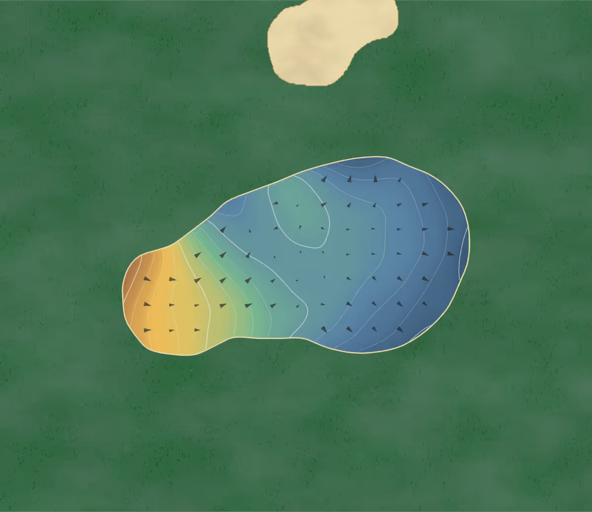 Green contour map of Saint-Endréol in La Motte, France — 123 elevation contours at a 8-centimeter interval with fall-line arrows, traced from 1-meter lidar