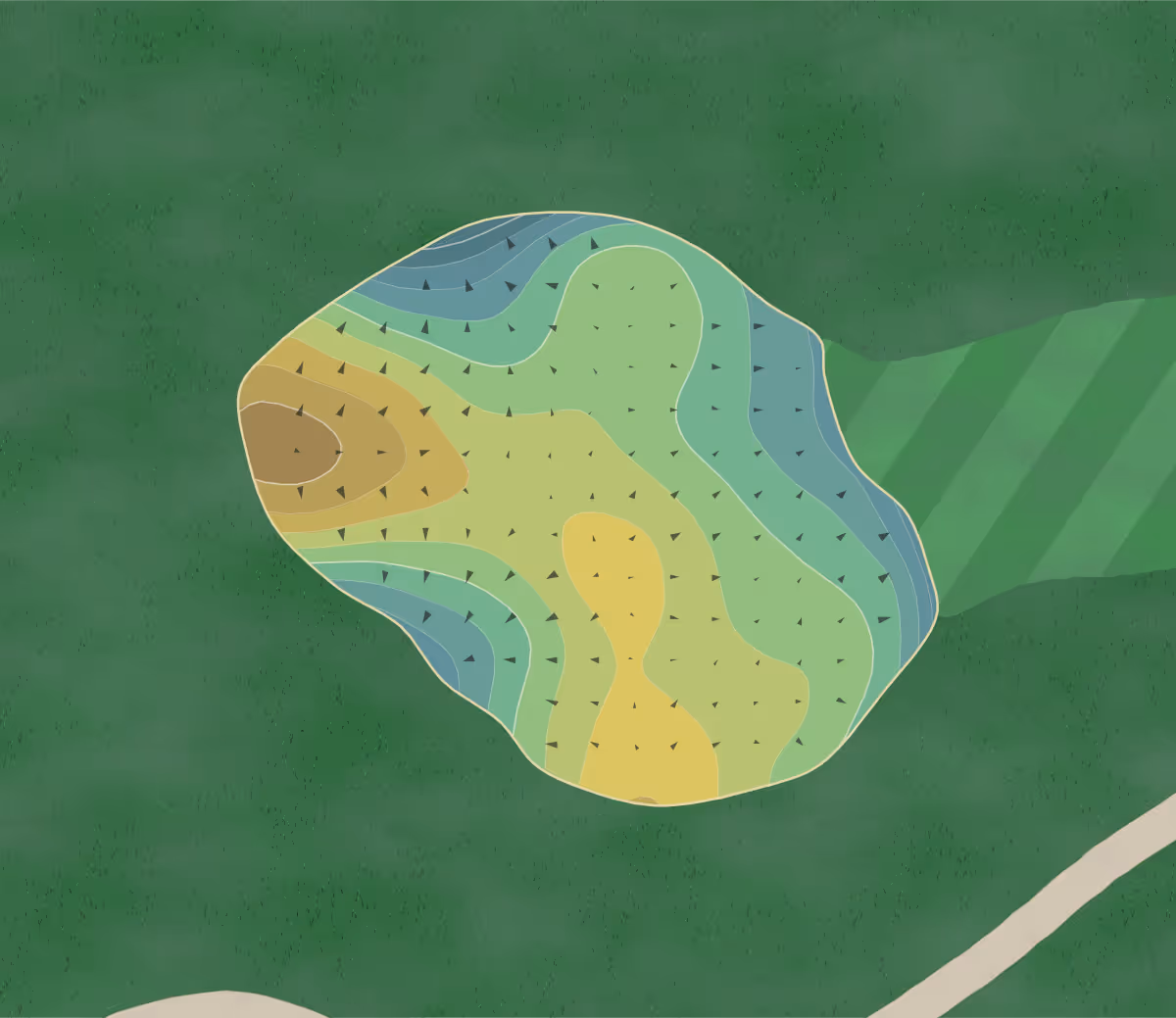Green contour map of Saint Germain in St Germain, Wisconsin — 188 elevation contours at a 3-inch interval with fall-line arrows, traced from 1-meter lidar