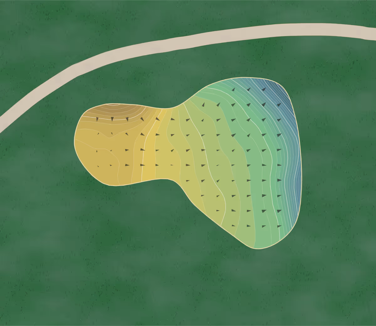 Green contour map of Saint Ives in Stanwood, Michigan — 343 elevation contours at a 3-inch interval with fall-line arrows, traced from 1-meter lidar