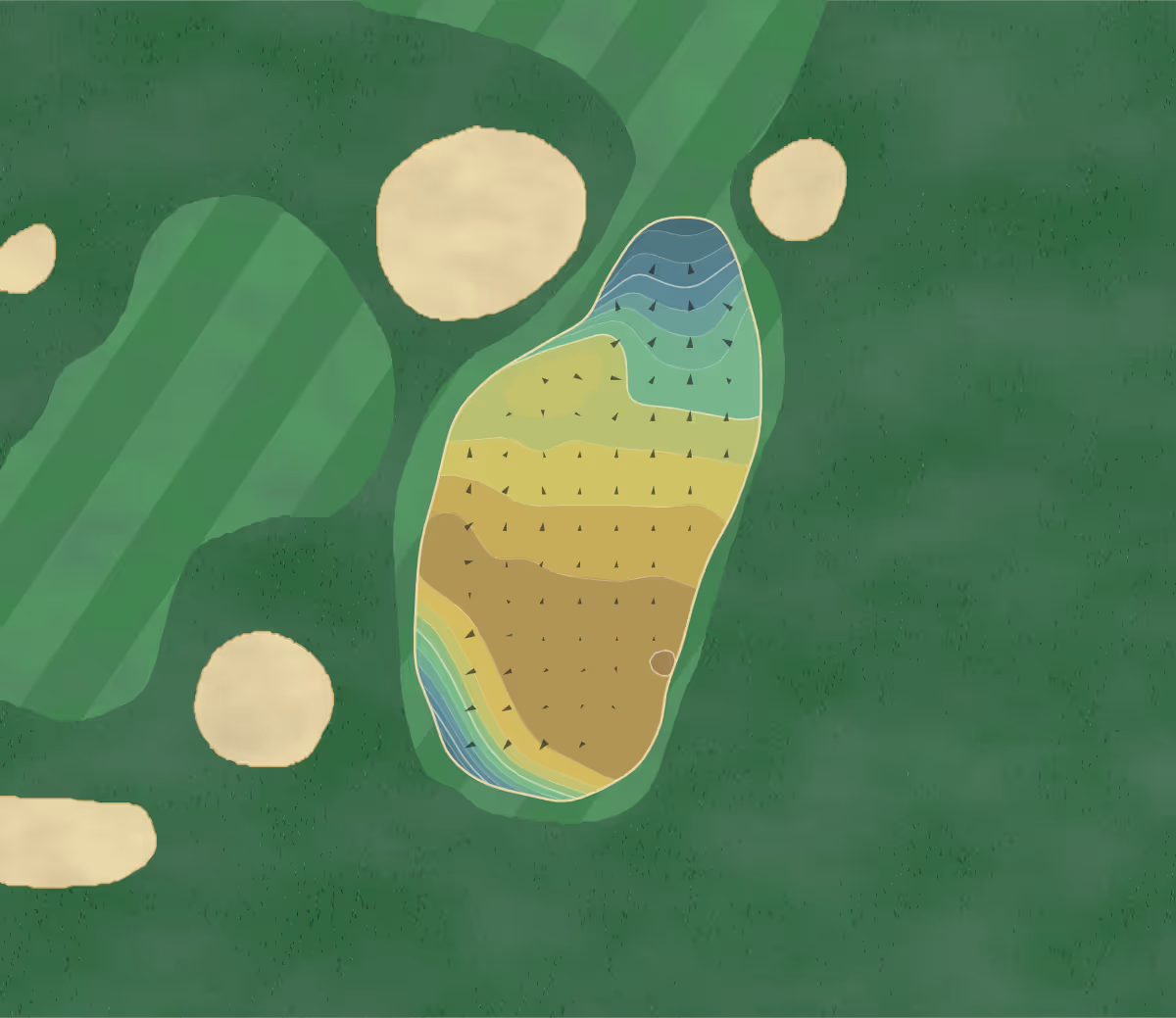 Green contour map of Sale GC in Sale, England — 183 elevation contours at a 8-centimeter interval with fall-line arrows, traced from 1-meter lidar