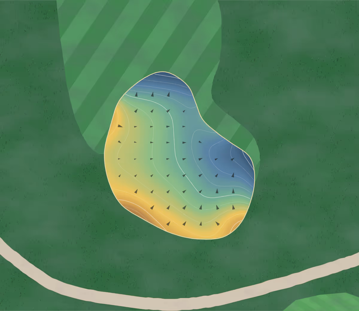 Green contour map of Salida Gc in Salida, Colorado — 72 elevation contours at a 3-inch interval with fall-line arrows, traced from 1-meter lidar