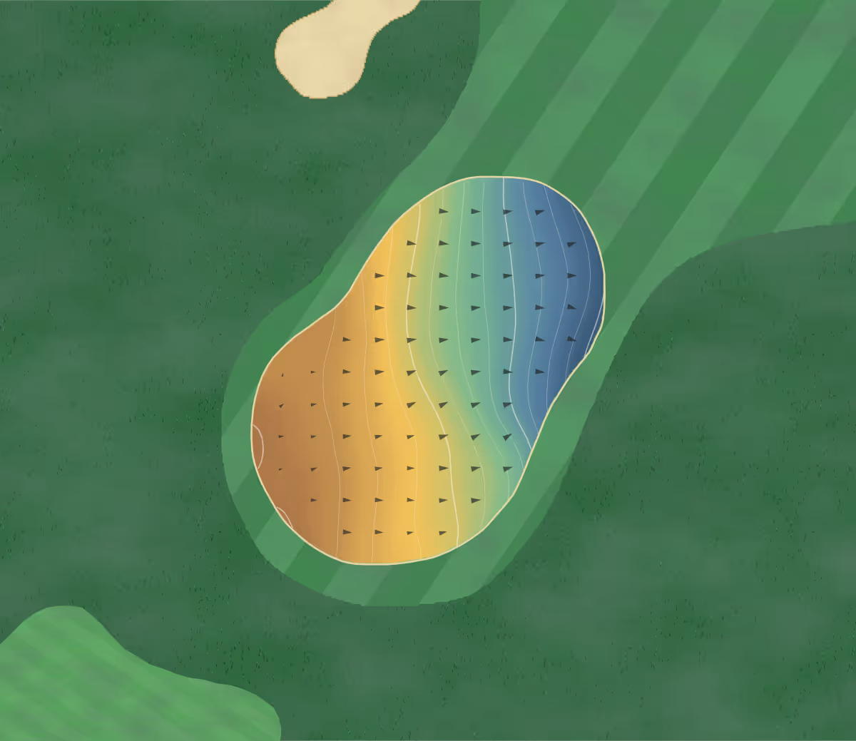 Green contour map of Salisbury & South Wilts in Salisbury, England — 140 elevation contours at a 8-centimeter interval with fall-line arrows, traced from 1-meter lidar