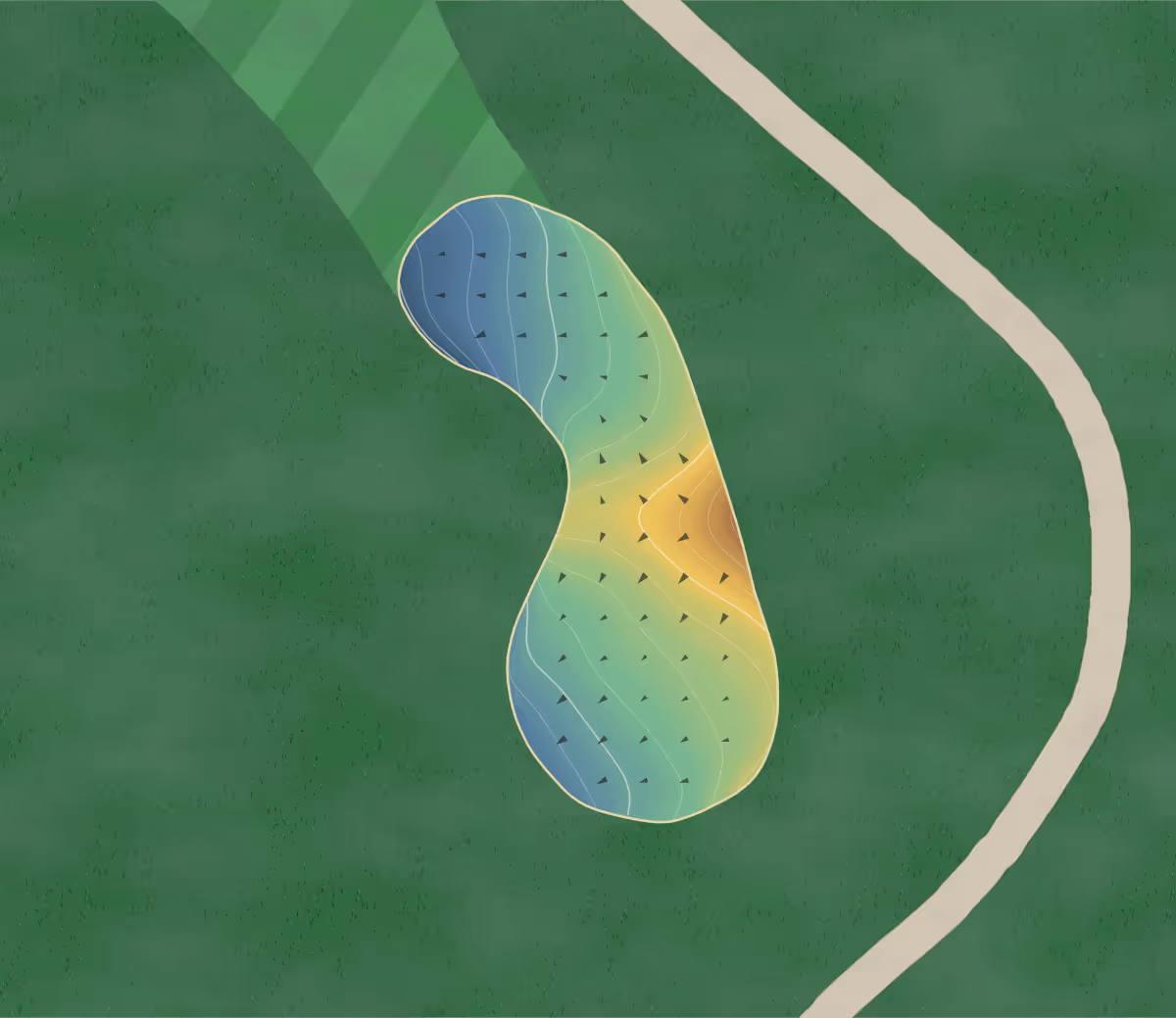 Green contour map of Salmon Run in Brookings, Oregon — 176 elevation contours at a 3-inch interval with fall-line arrows, traced from 1-meter lidar