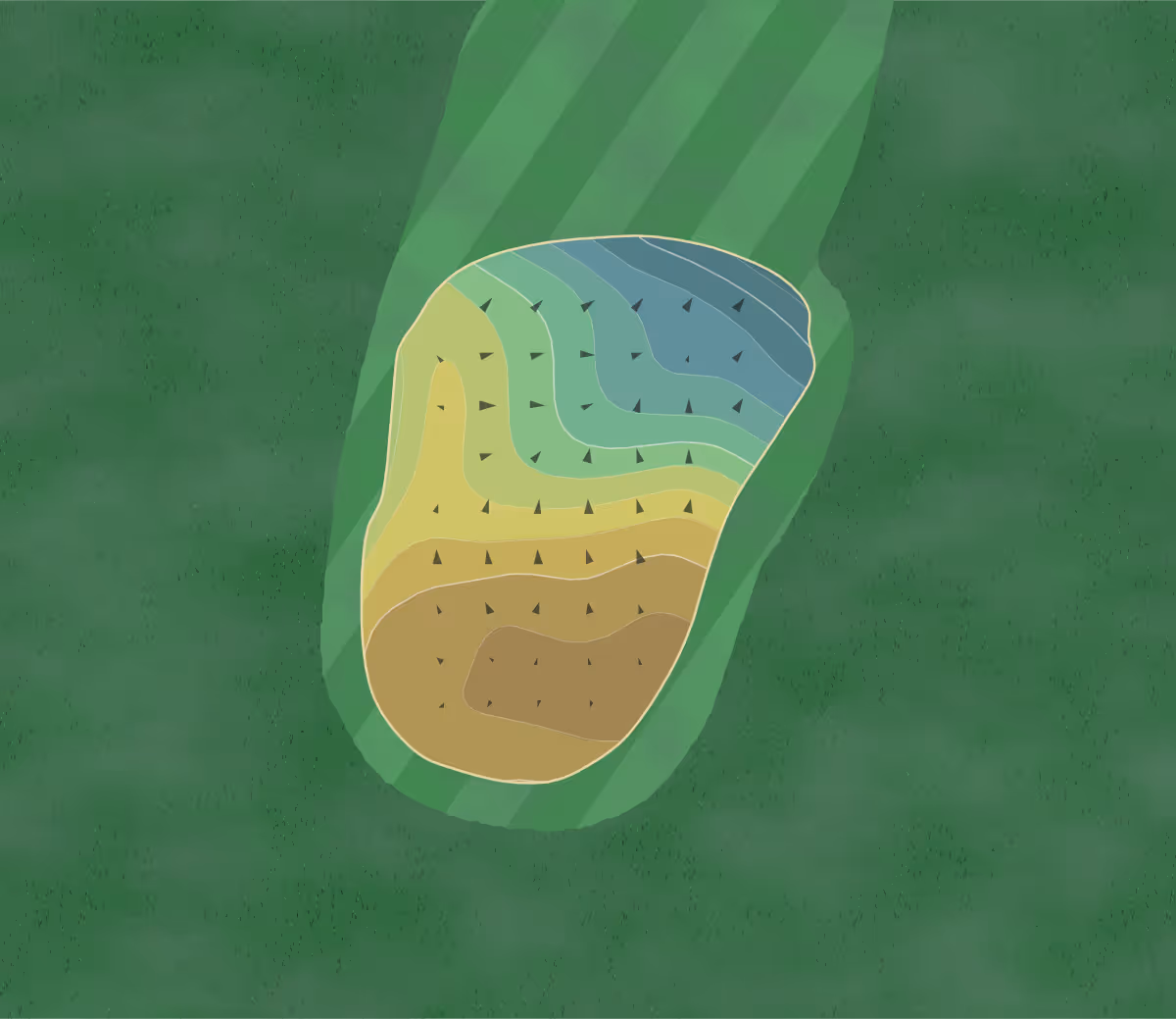 Green contour map of Salt Creek in Wood Dale, Illinois — 150 elevation contours at a 3-inch interval with fall-line arrows, traced from 1-meter lidar