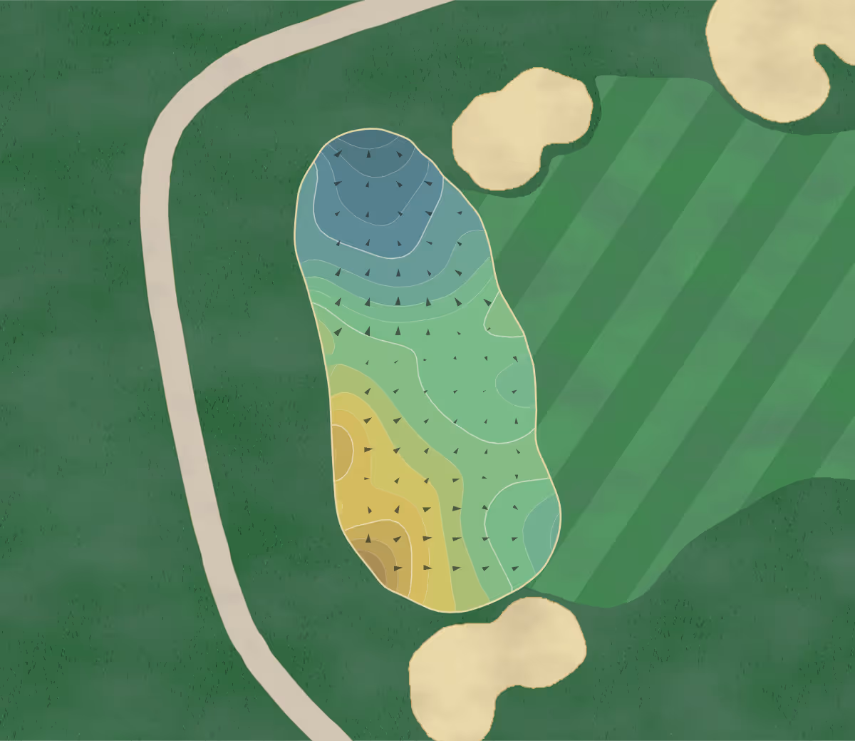 Green contour map of San Diego in Chula Vista, California — 298 elevation contours at a 3-inch interval with fall-line arrows, traced from 1-meter lidar