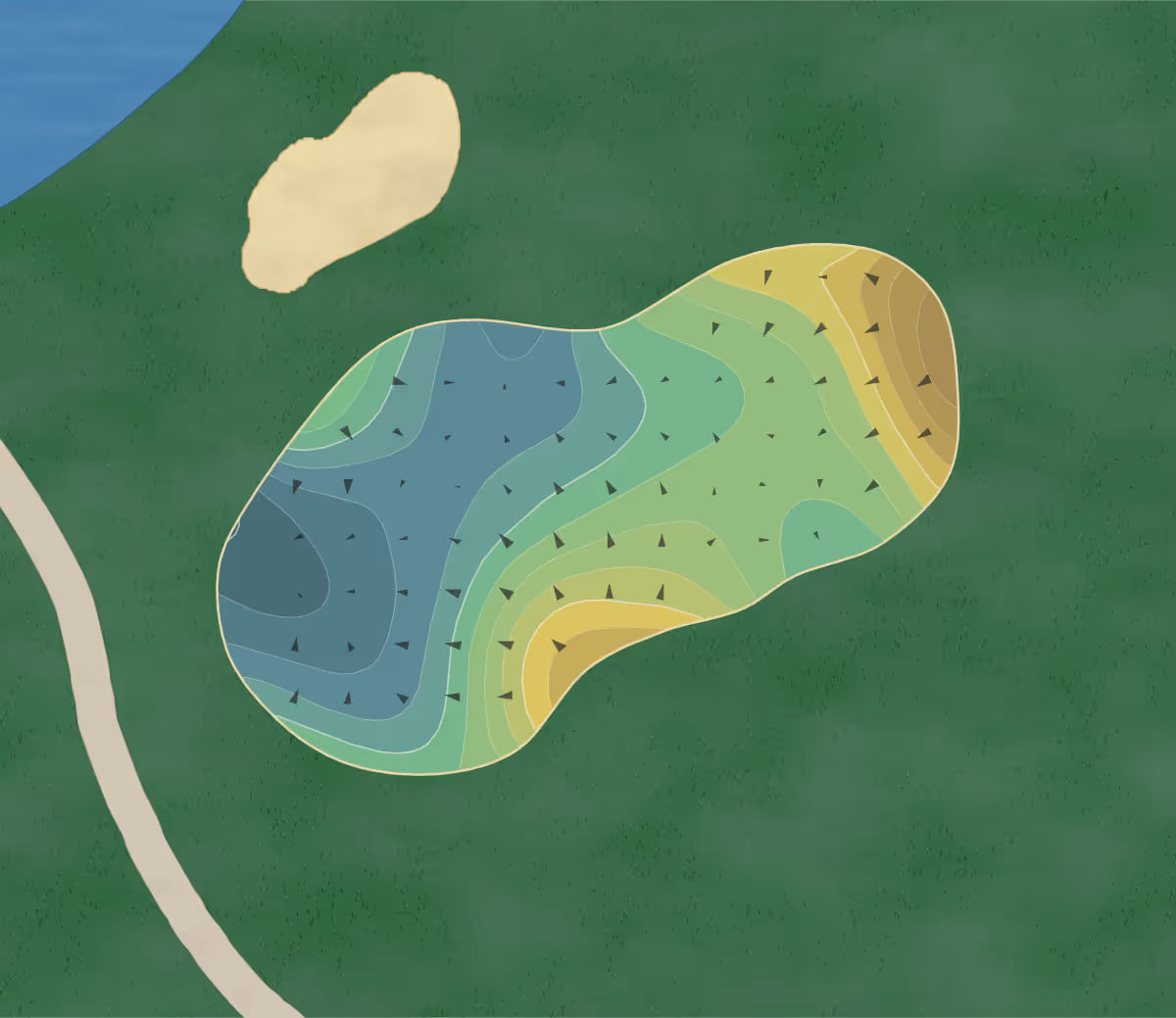 Green contour map of San Jose in Jacksonville, Florida — 206 elevation contours at a 3-inch interval with fall-line arrows, traced from 1-meter lidar