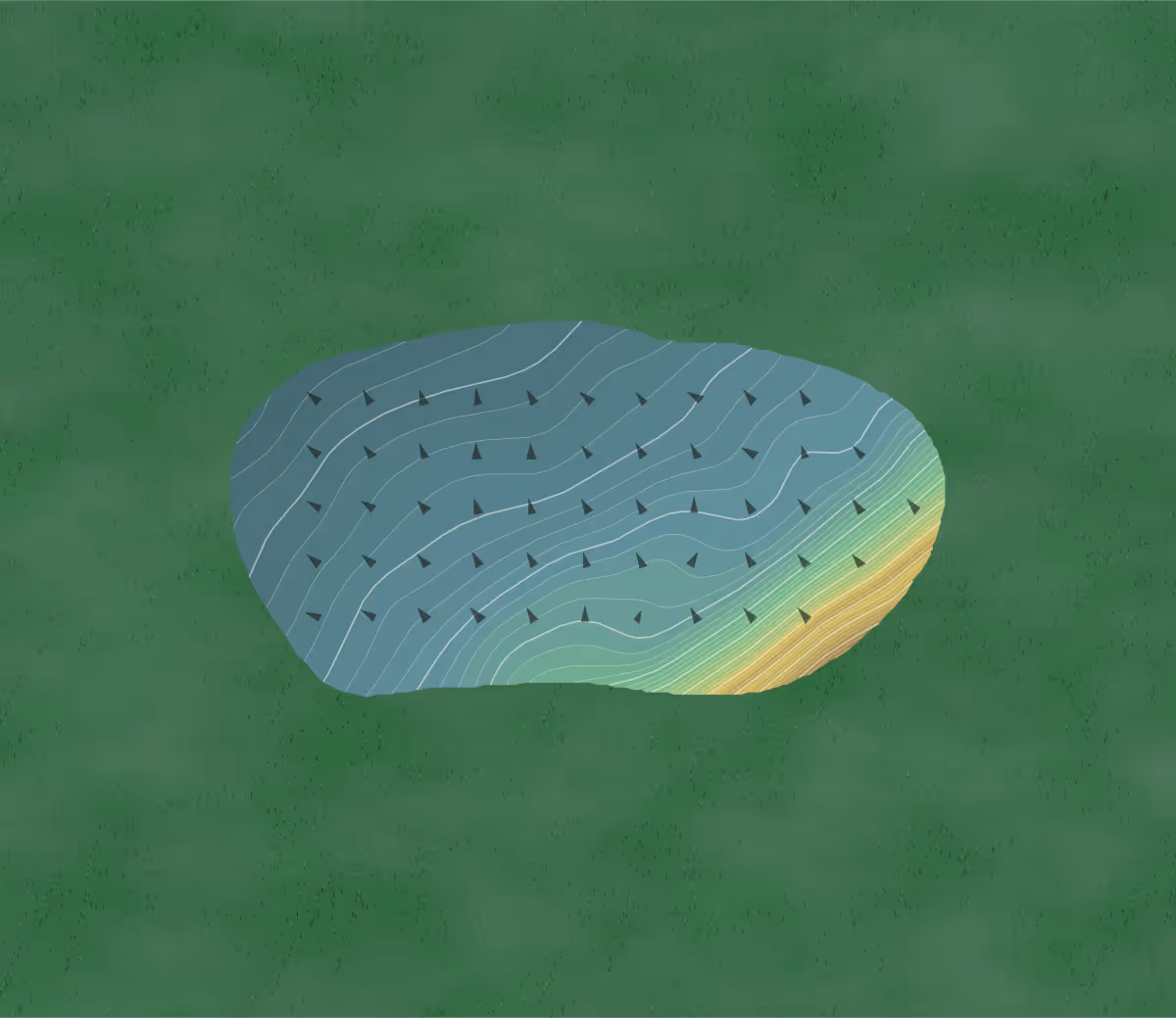 Green contour map of San Juan Hills in San Juan Capistrano, California — 204 elevation contours at a 3-inch interval with fall-line arrows, traced from 1-meter lidar