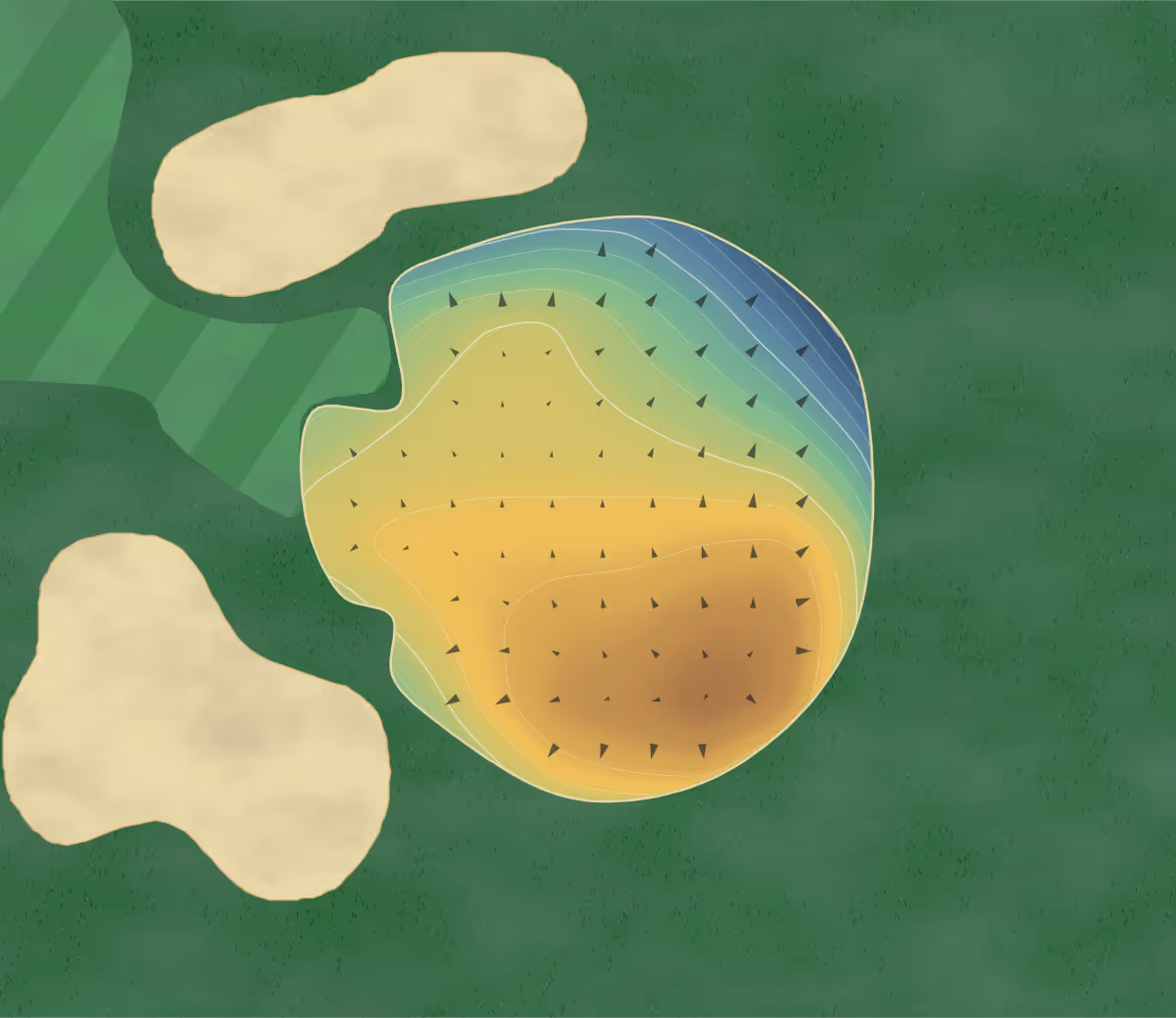 Green contour map of Sanage in Toyota, Japan: 271 elevation contours at a 8-centimeter interval with fall-line arrows, traced from 1-meter lidar