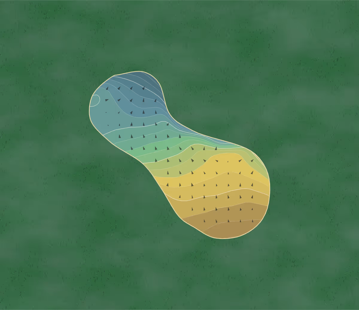 Green contour map of Sand Moor in Leeds, England — 200 elevation contours at a 8-centimeter interval with fall-line arrows, traced from 1-meter lidar
