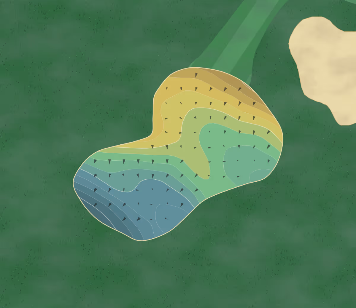 Green contour map of Sand Springs in Drum, Pennsylvania — 149 elevation contours at a 3-inch interval with fall-line arrows, traced from 1-meter lidar