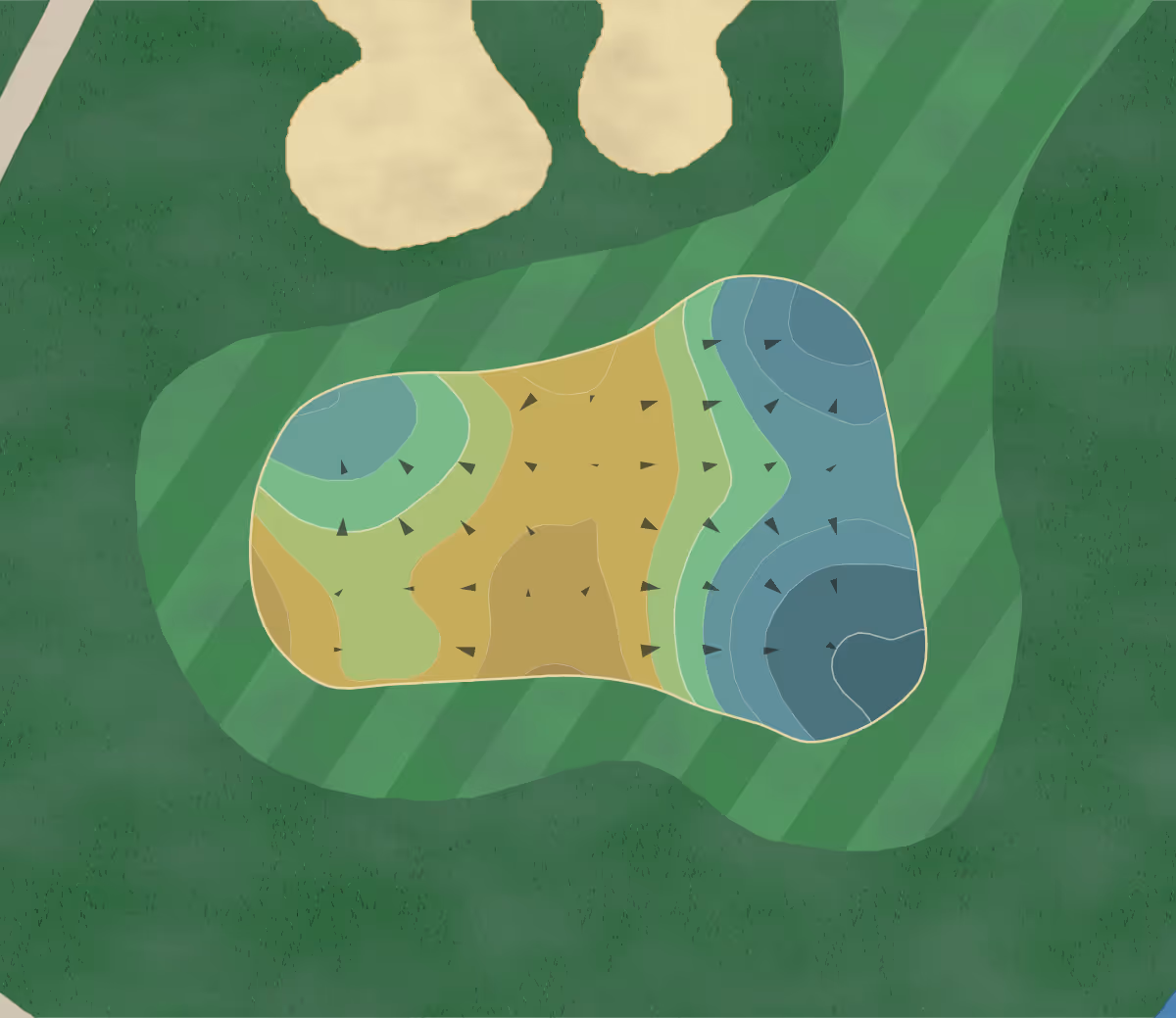 Green contour map of Sandestin Resort in Destin, Florida — 175 elevation contours at a 3-inch interval with fall-line arrows, traced from 1-meter lidar