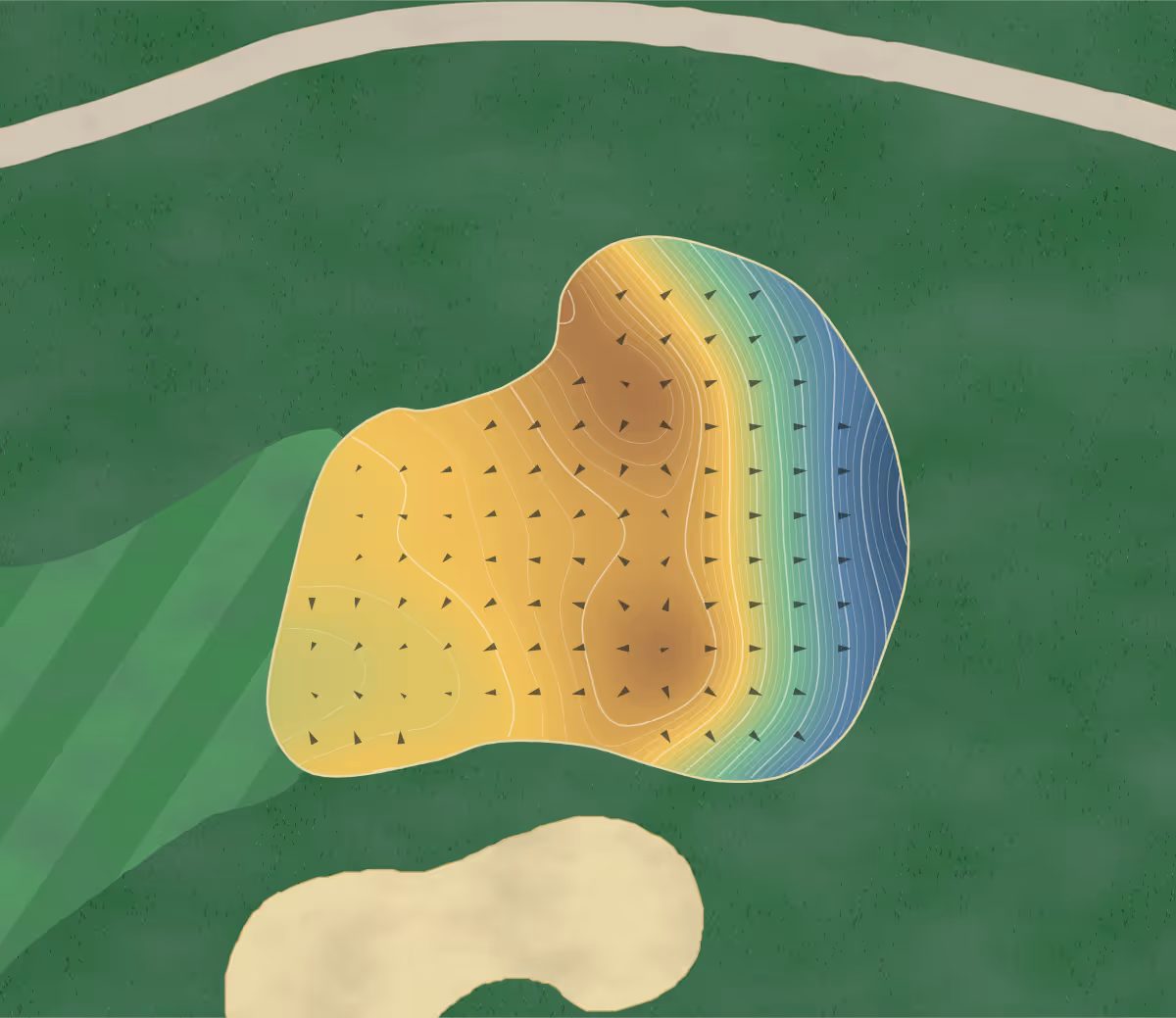 Green contour map of Sandpiper in Hope, Canada — 314 elevation contours at a 8-centimeter interval with fall-line arrows, traced from 1-meter lidar