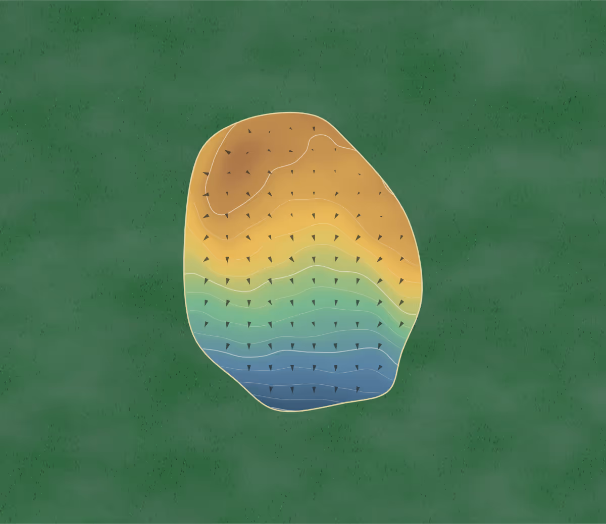 Green contour map of Sandtrap in Cass Lake, Minnesota: 65 elevation contours at a 3-inch interval with fall-line arrows, traced from 1-meter lidar
