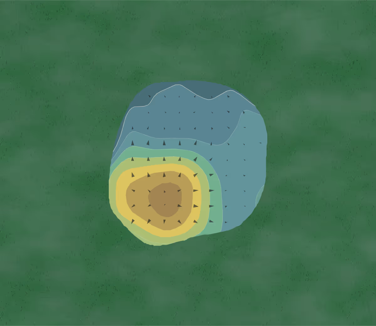 Green contour map of Sandy Pebbles in Ahmeek, Michigan — 43 elevation contours at a 3-inch interval with fall-line arrows, traced from 1-meter lidar