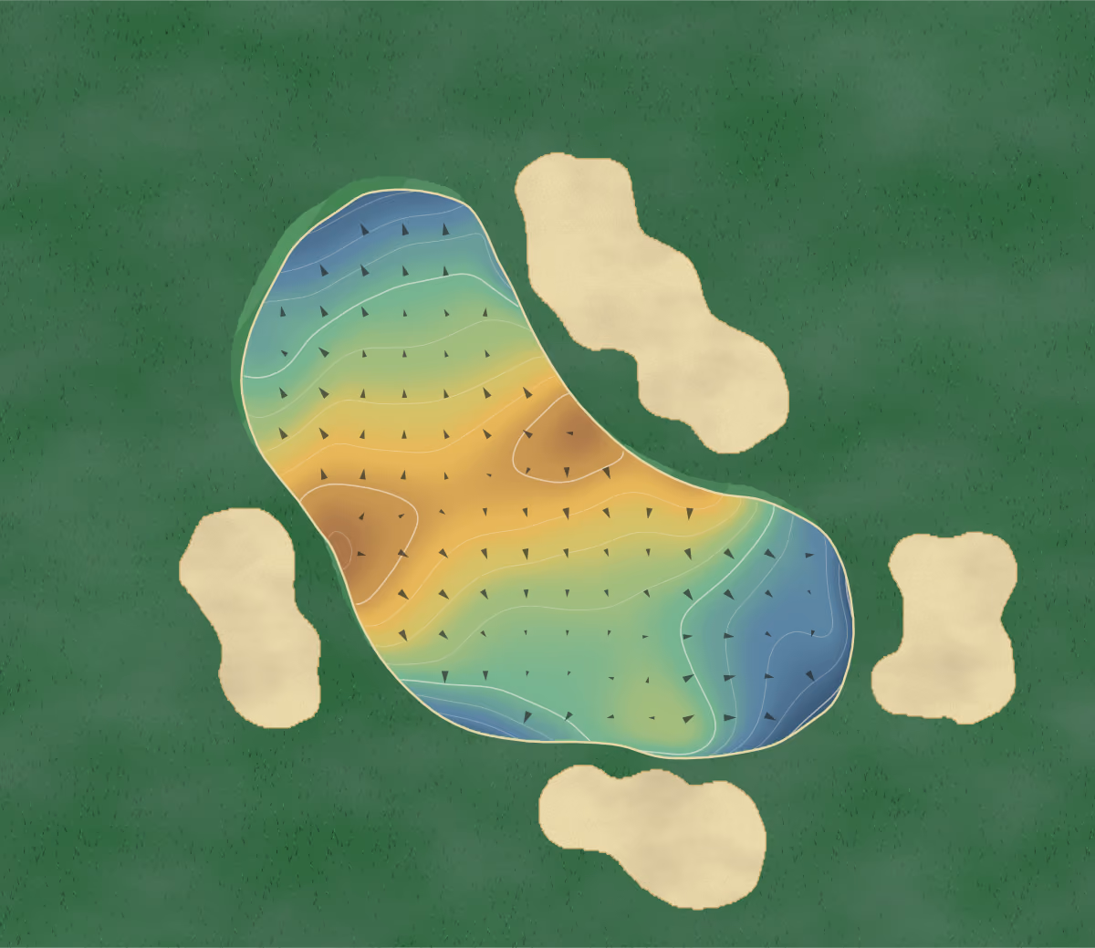 Green contour map of Sandy Run in Oreland, Pennsylvania: 114 elevation contours at a 3-inch interval with fall-line arrows, traced from 1-meter lidar