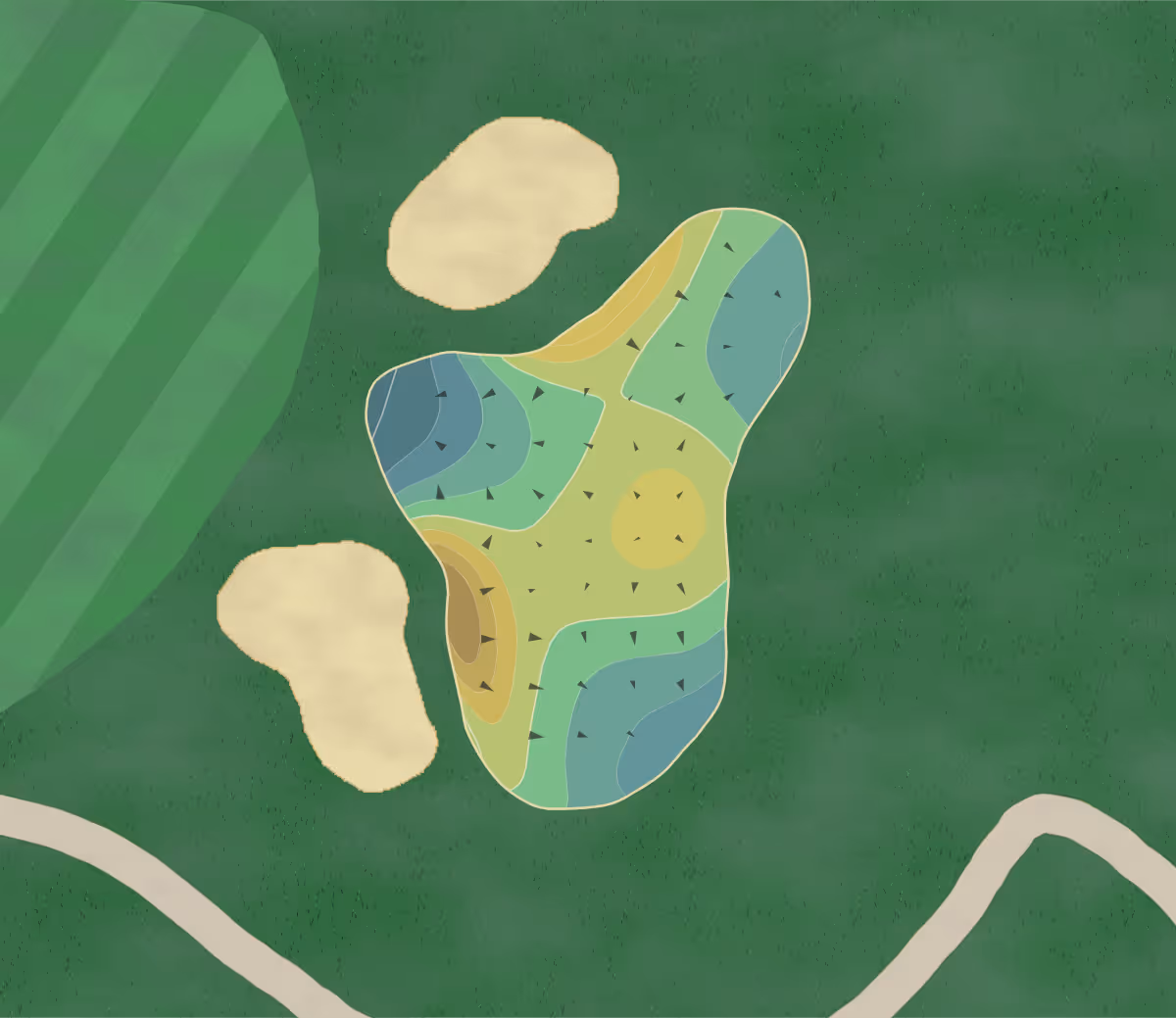 Green contour map of Santa Anita in Arcadia, California — 152 elevation contours at a 3-inch interval with fall-line arrows, traced from 1-meter lidar