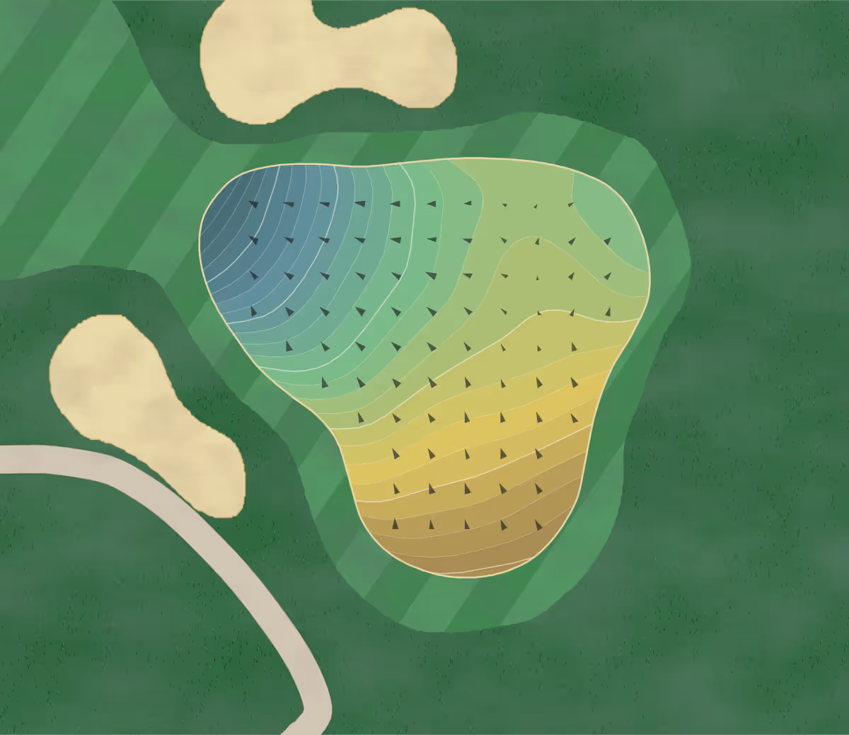 Green contour map of Santa Teresa in San Jose, California — 349 elevation contours at a 3-inch interval with fall-line arrows, traced from 1-meter lidar