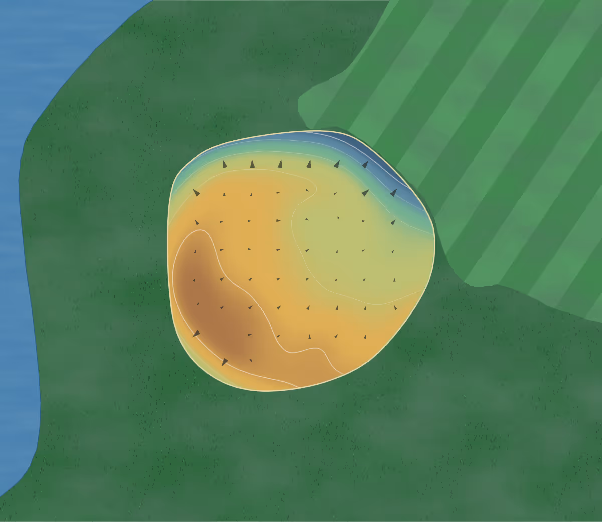 Green contour map of Sargent in Sargent, Nebraska: 28 elevation contours at a 3-inch interval with fall-line arrows, traced from 1-meter lidar