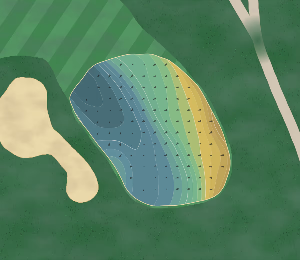 Green contour map of Sassamon Trace in Natick, Massachusetts — 120 elevation contours at a 3-inch interval with fall-line arrows, traced from 1-meter lidar