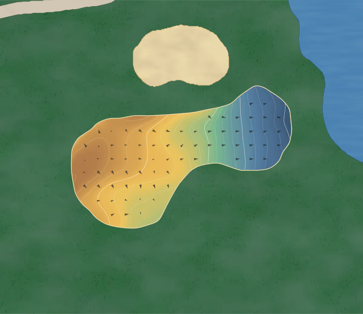 Green contour map of Sault in Sault Ste Marie, Canada: 194 elevation contours at a 8-centimeter interval with fall-line arrows, traced from 1-meter lidar