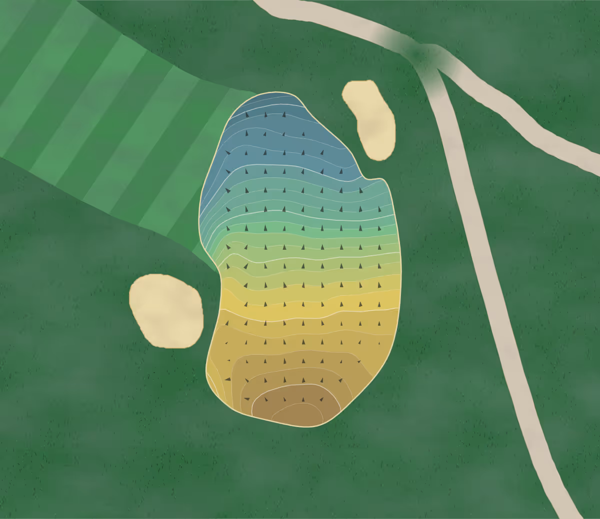 Green contour map of Sawmill Creek in Huron, Ohio — 220 elevation contours at a 3-inch interval with fall-line arrows, traced from 1-meter lidar