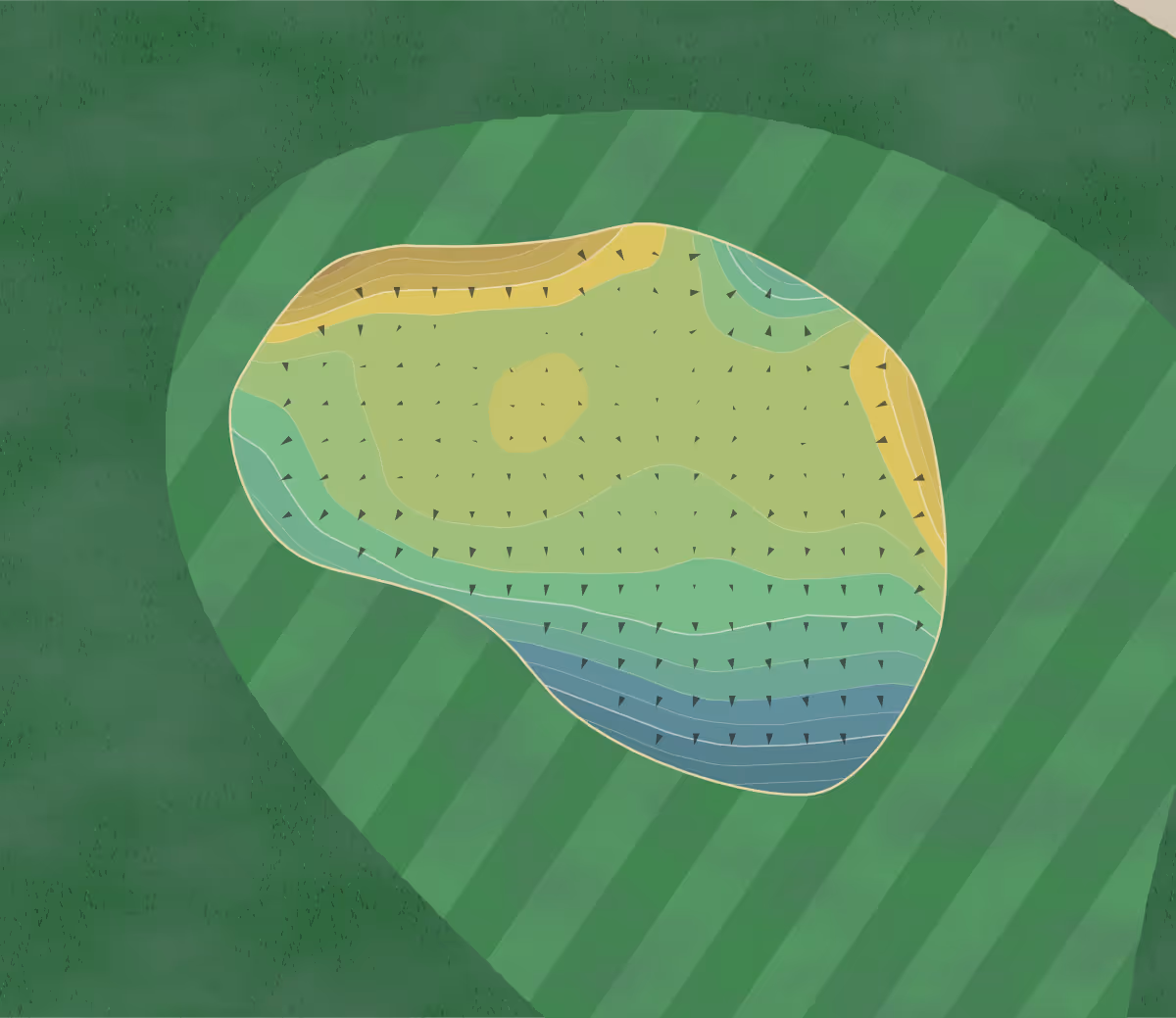 Green contour map of Scarborough South in Scarborough, England — 259 elevation contours at a 8-centimeter interval with fall-line arrows, traced from 1-meter lidar