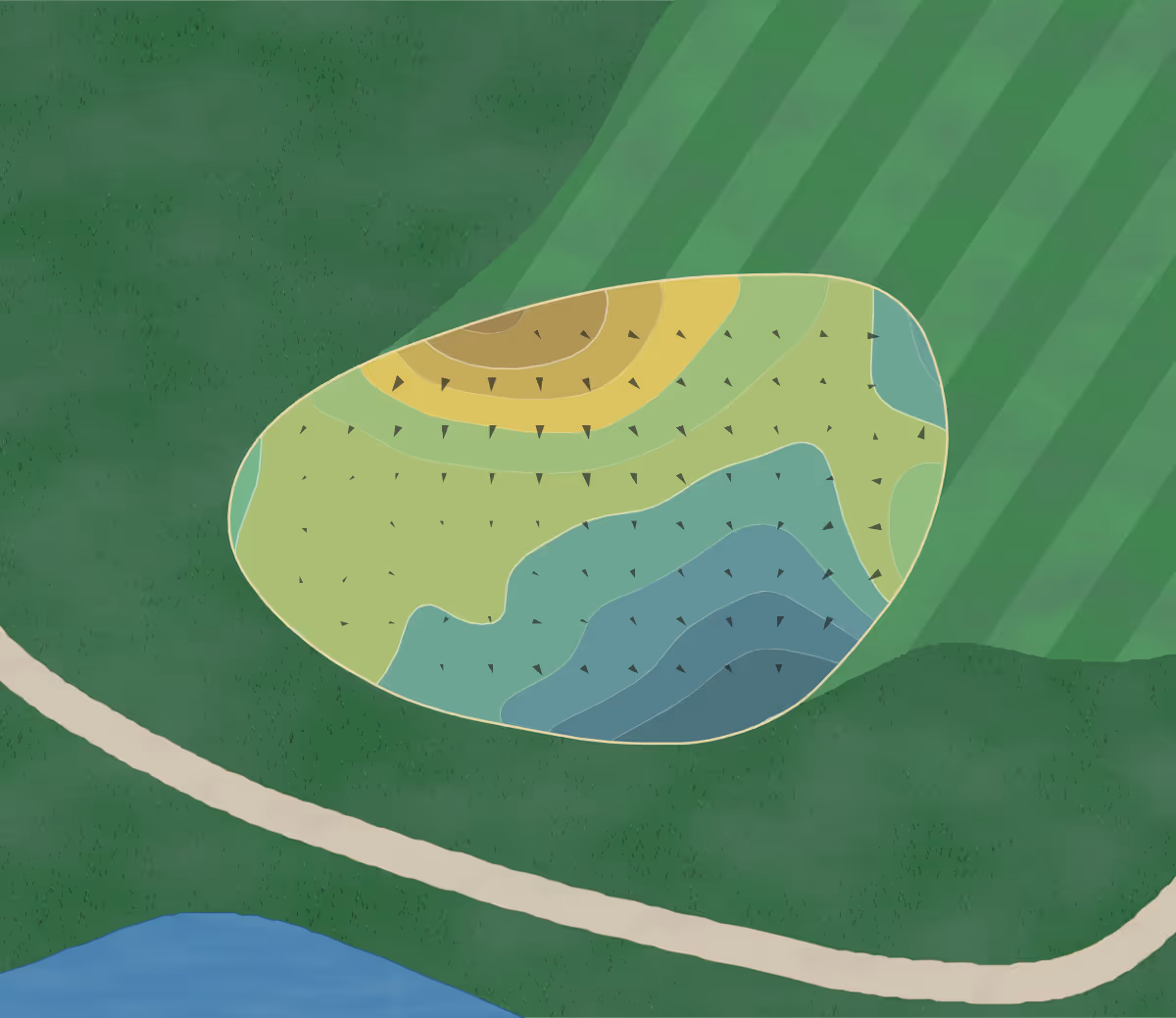 Green contour map of Schaumburg in Schaumburg, Illinois — 127 elevation contours at a 3-inch interval with fall-line arrows, traced from 1-meter lidar