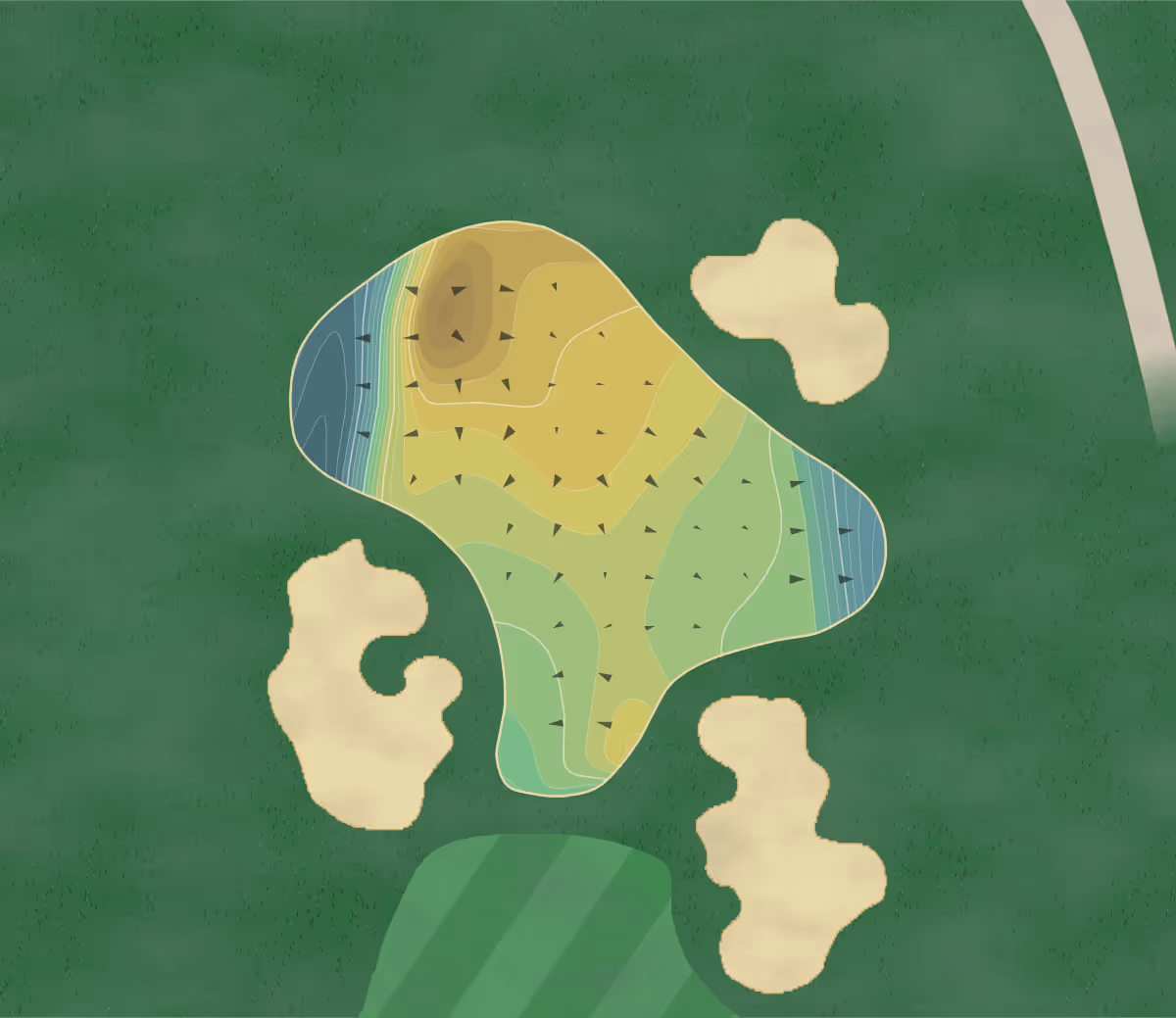 Green contour map of Scioto in Columbus, Ohio — 416 elevation contours at a 3-inch interval with fall-line arrows, traced from 1-meter lidar
