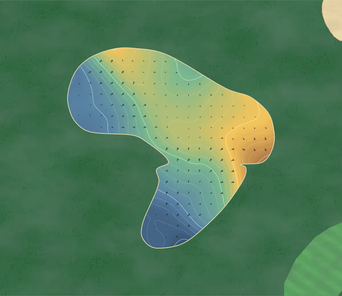 Green contour map of Sea Island in St Simons Island, Georgia: 206 elevation contours at a 3-inch interval with fall-line arrows, traced from 1-meter lidar