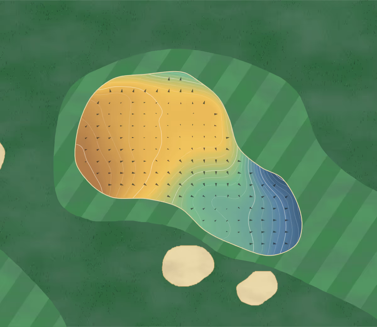 Green contour map of Seaton Carew in Hartlepool, England: 224 elevation contours at a 8-centimeter interval with fall-line arrows, traced from 1-meter lidar