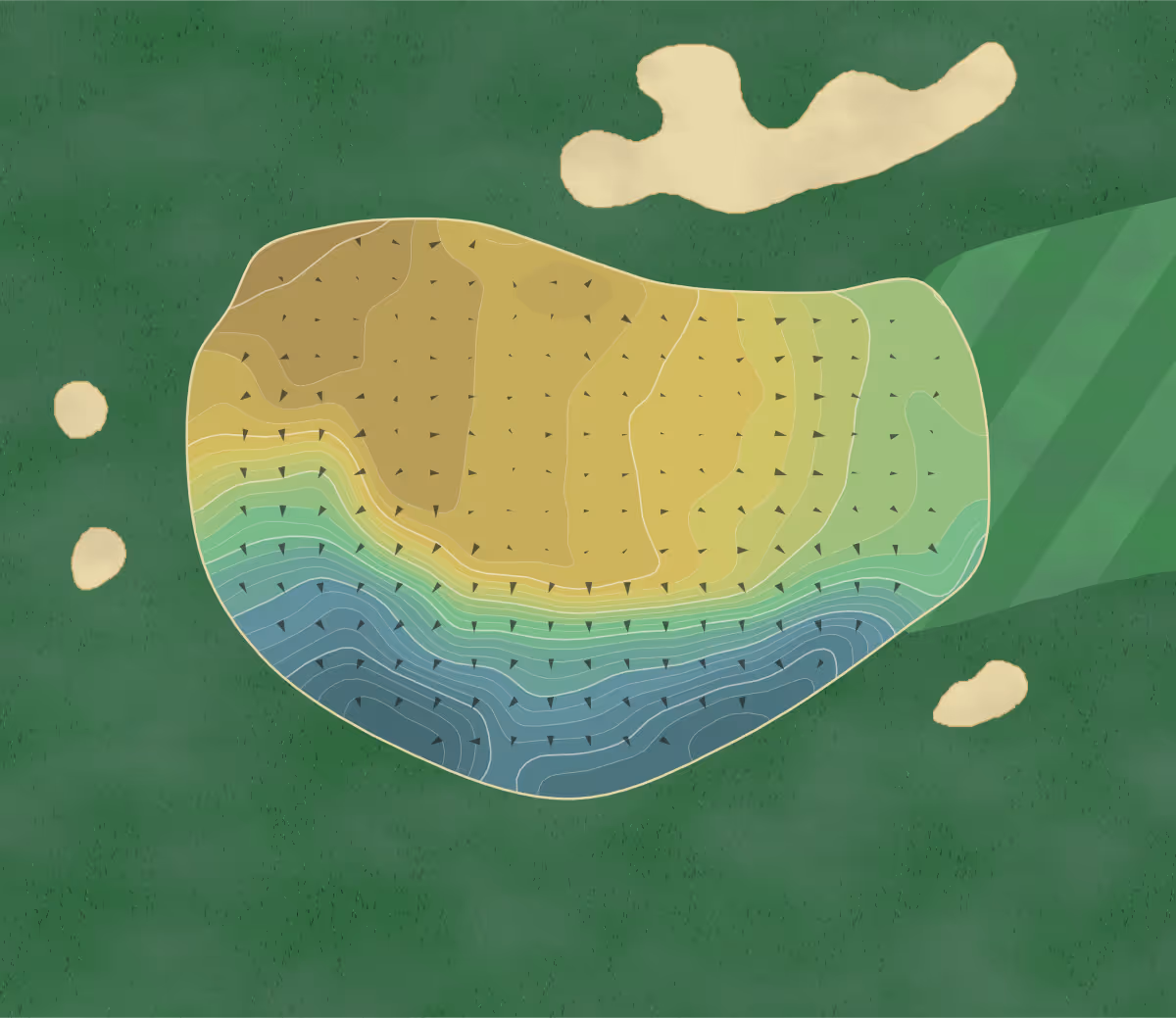 Green contour map of Seawane Club in Hewlett Harbor, New York — 190 elevation contours at a 3-inch interval with fall-line arrows, traced from 1-meter lidar