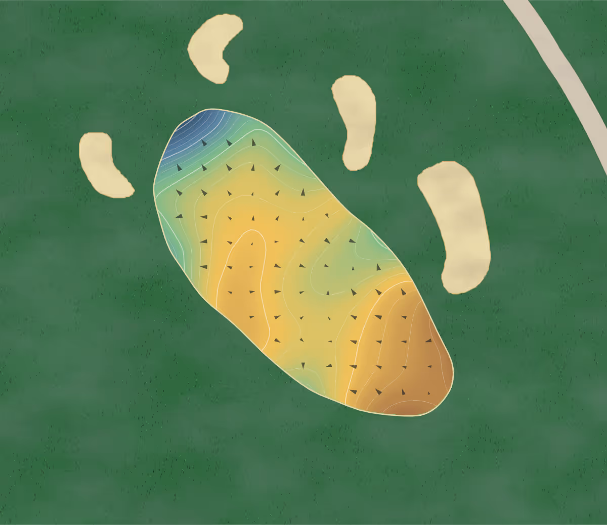 Green contour map of Sedgefield CC in Greensboro, North Carolina: 218 elevation contours at a 3-inch interval with fall-line arrows, traced from 1-meter lidar