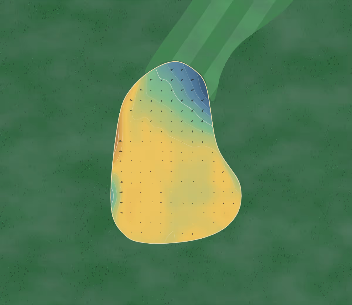 Green contour map of Selby in Selby, England — 132 elevation contours at a 8-centimeter interval with fall-line arrows, traced from 1-meter lidar