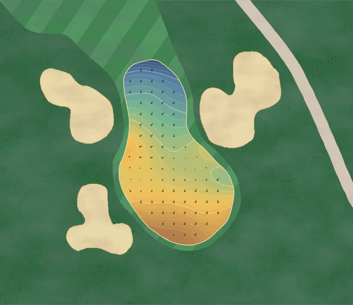 Green contour map of Semiahmoo G in Blaine, Washington — 220 elevation contours at a 3-inch interval with fall-line arrows, traced from 1-meter lidar