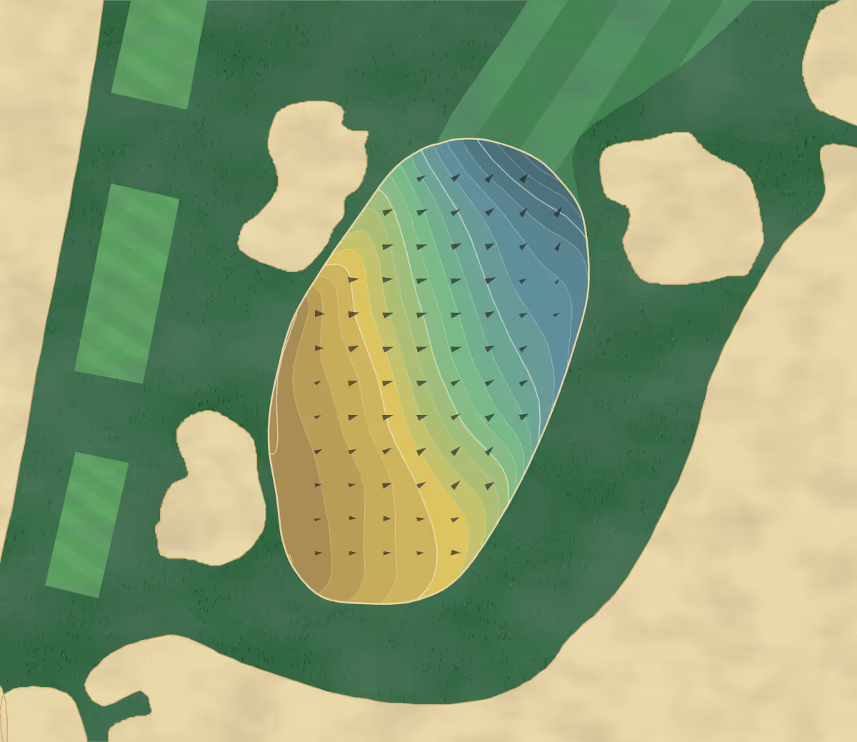 Green contour map of Seminole GC in Juno Beach, Florida — 263 elevation contours at a 3-inch interval with fall-line arrows, traced from 1-meter lidar
