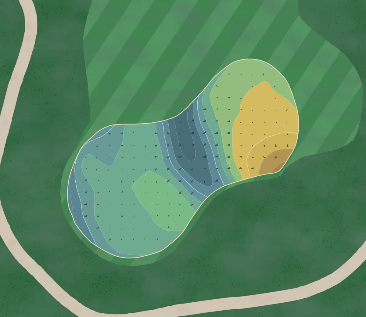 Green contour map of Seneca Hickory in Lewiston, New York — 159 elevation contours at a 3-inch interval with fall-line arrows, traced from 1-meter lidar