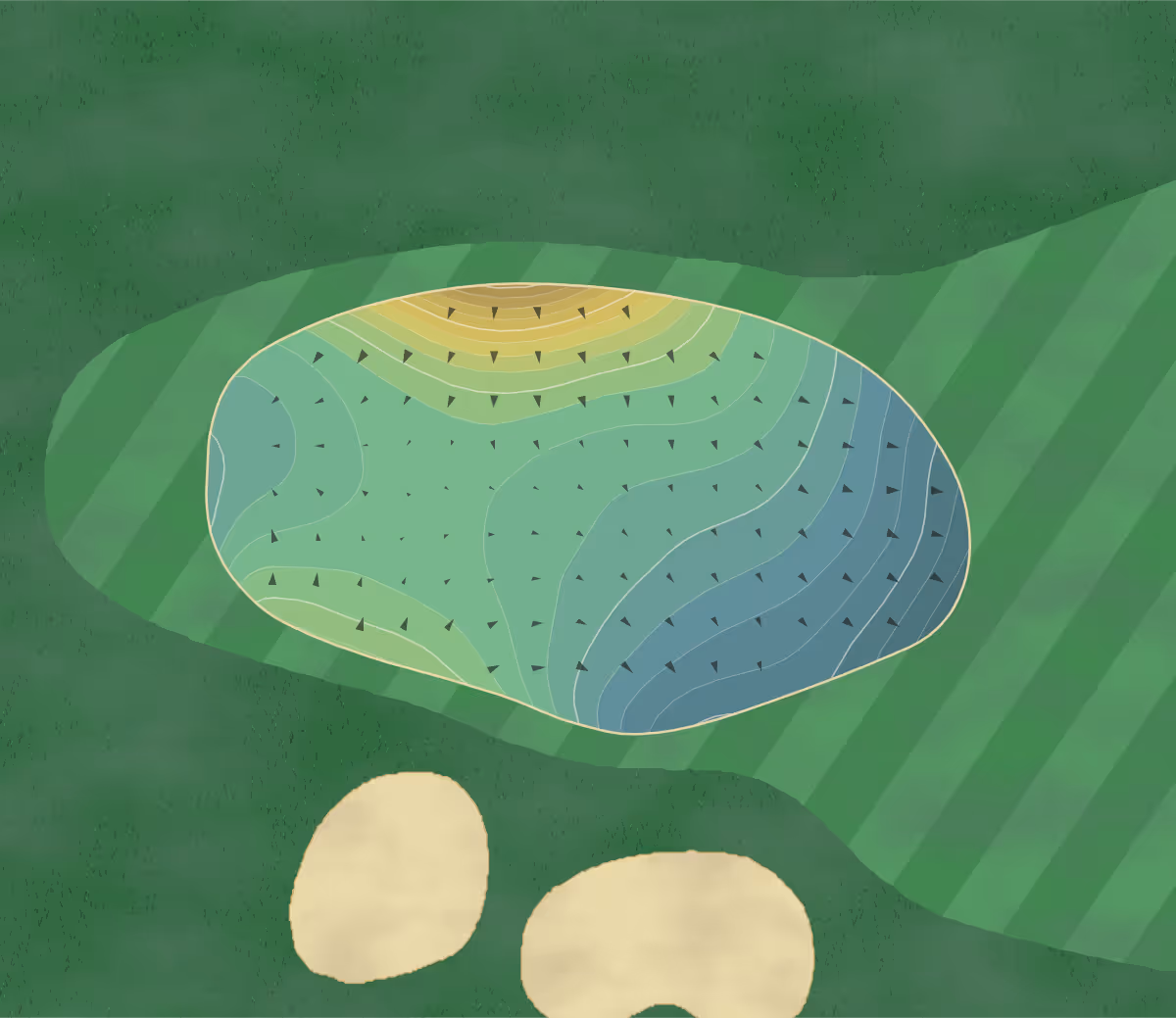 Green contour map of Serrano in El Dorado Hills, California — 247 elevation contours at a 3-inch interval with fall-line arrows, traced from 1-meter lidar