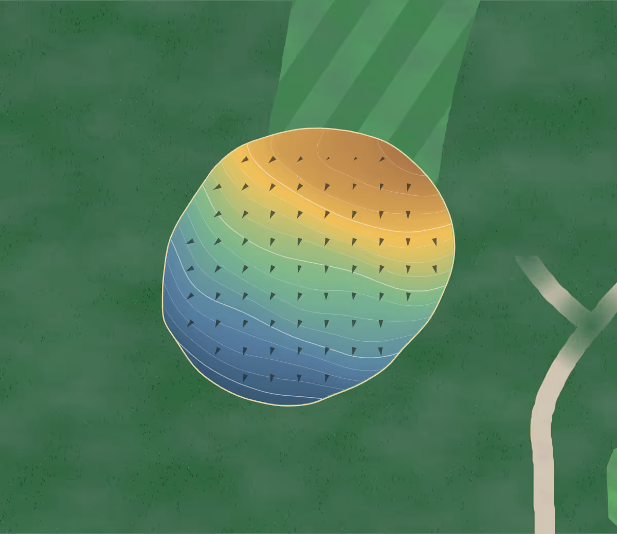 Green contour map of Settlers Crossing in Winchendon, Massachusetts — 94 elevation contours at a 3-inch interval with fall-line arrows, traced from 1-meter lidar