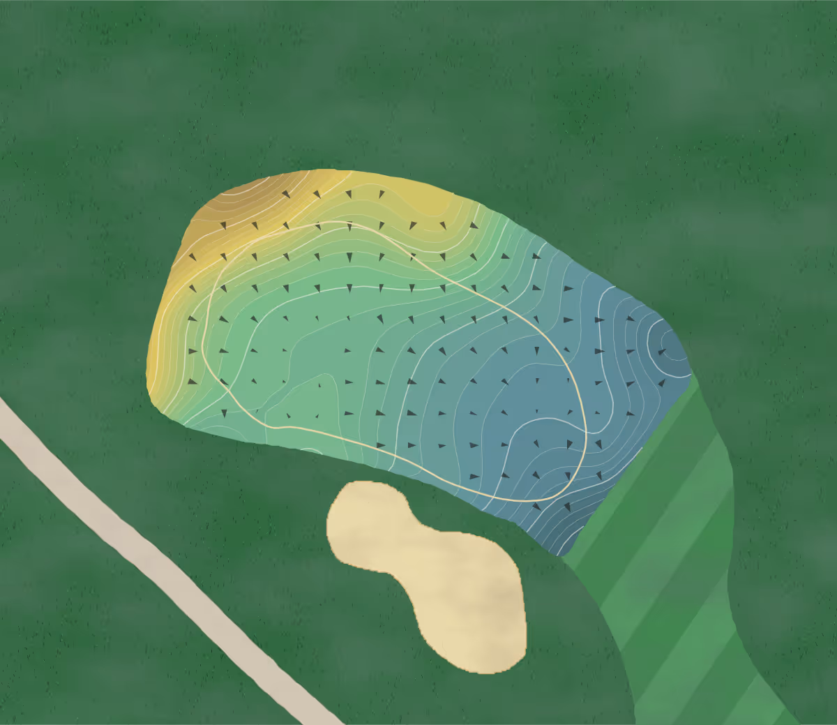 Green contour map of Shadow Glen in Olathe, Kansas — 260 elevation contours at a 3-inch interval with fall-line arrows, traced from 1-meter lidar