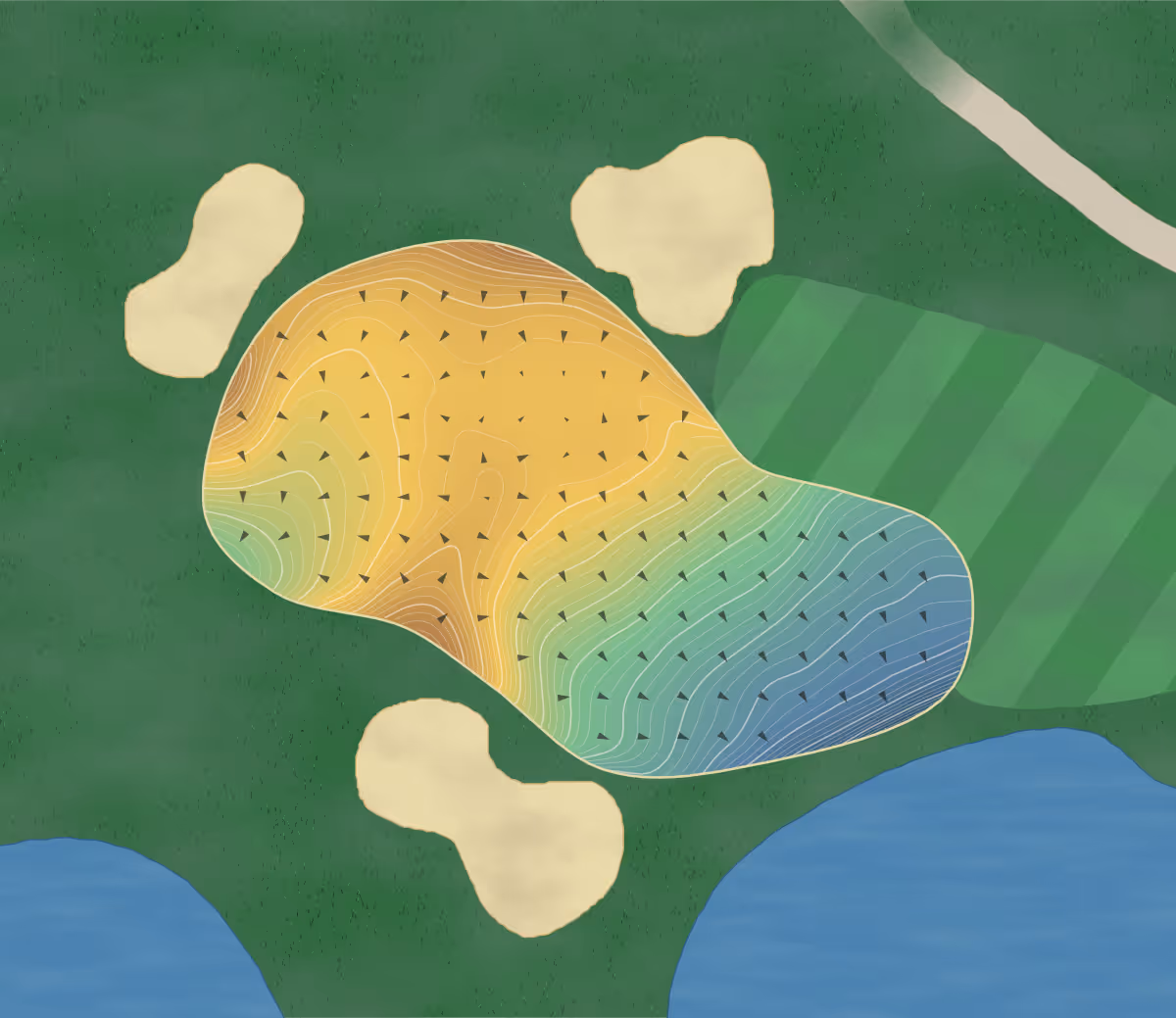 Green contour map of Shadow Hills in Junction City, Oregon — 535 elevation contours at a 3-inch interval with fall-line arrows, traced from 1-meter lidar