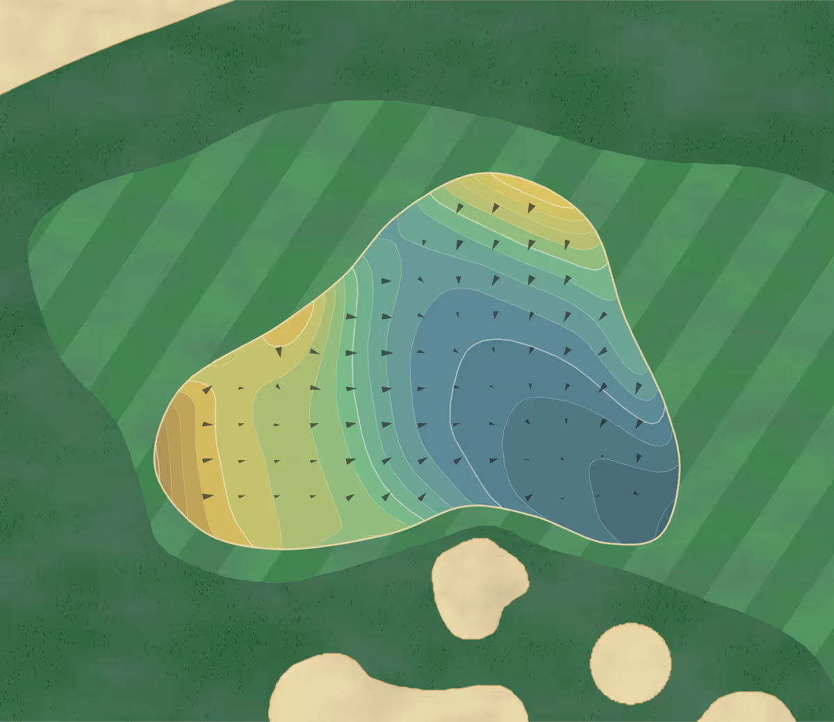 Green contour map of Shadow Hills South in Indio, California — 159 elevation contours at a 3-inch interval with fall-line arrows, traced from 1-meter lidar
