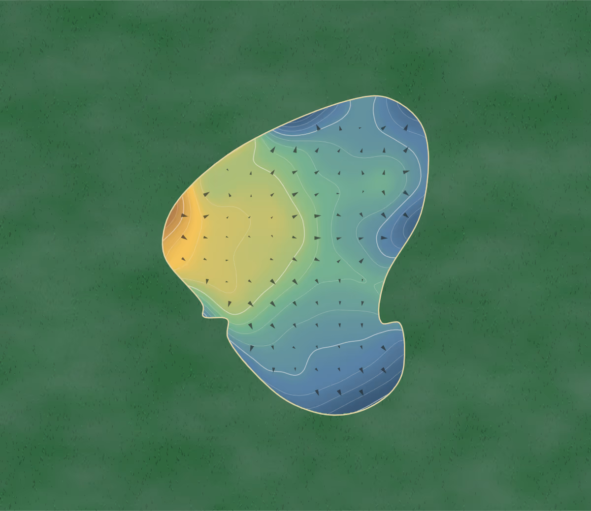 Green contour map of Shadow Hills in Lubbock, Texas: 240 elevation contours at a 3-inch interval with fall-line arrows, traced from 1-meter lidar