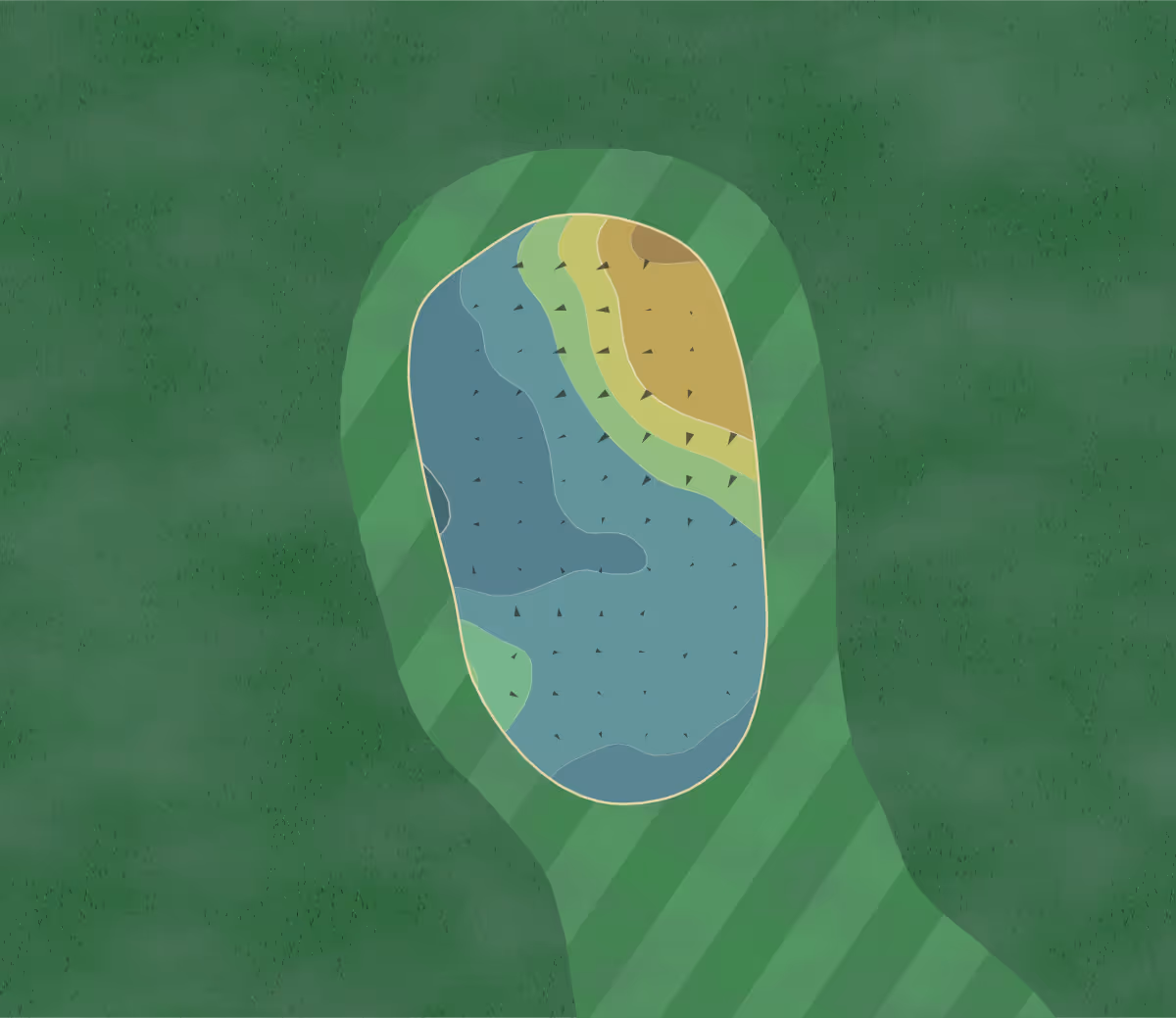 Green contour map of Shadowbrooke in Lester Prairie, Minnesota — 57 elevation contours at a 3-inch interval with fall-line arrows, traced from 1-meter lidar