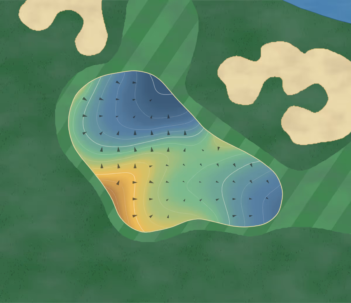 Green contour map of ShadowGlen in Manor, Texas — 192 elevation contours at a 3-inch interval with fall-line arrows, traced from 1-meter lidar