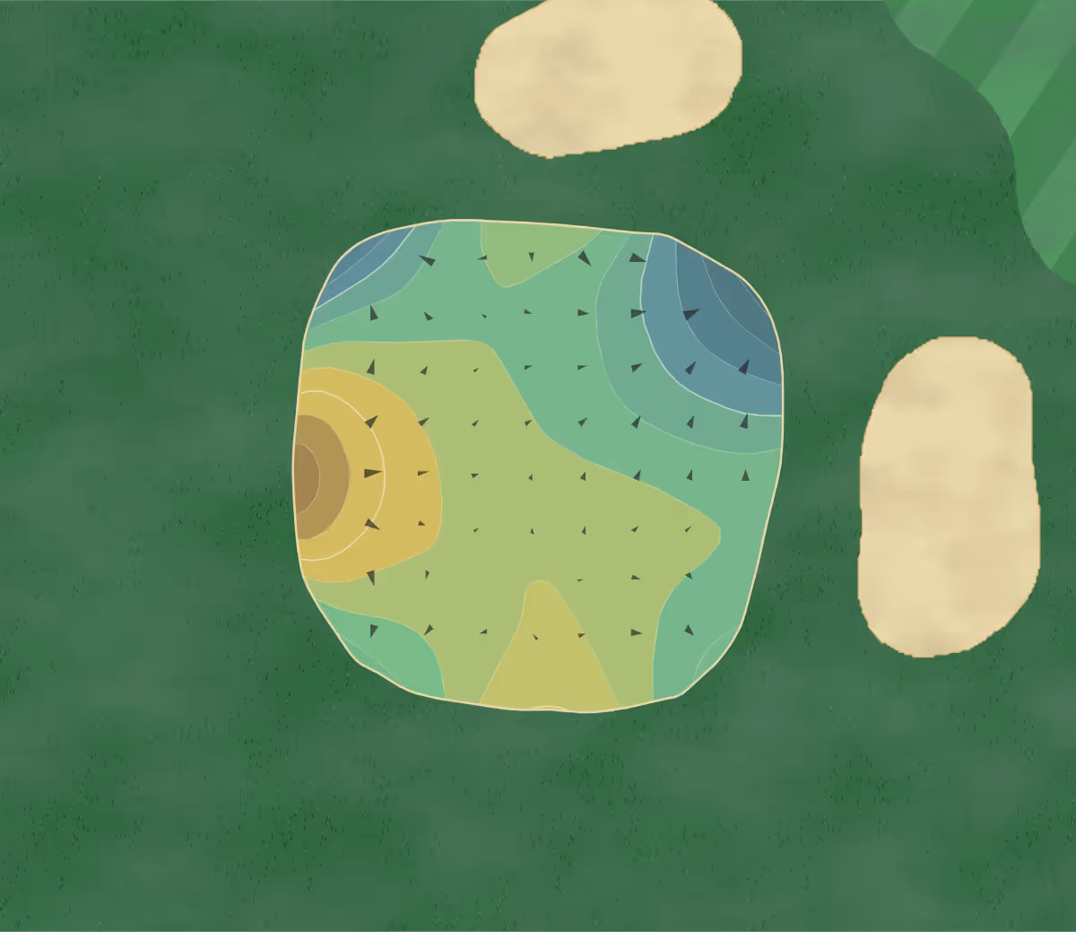 Green contour map of Shadowmoss Golf in Charleston, South Carolina — 162 elevation contours at a 3-inch interval with fall-line arrows, traced from 1-meter lidar