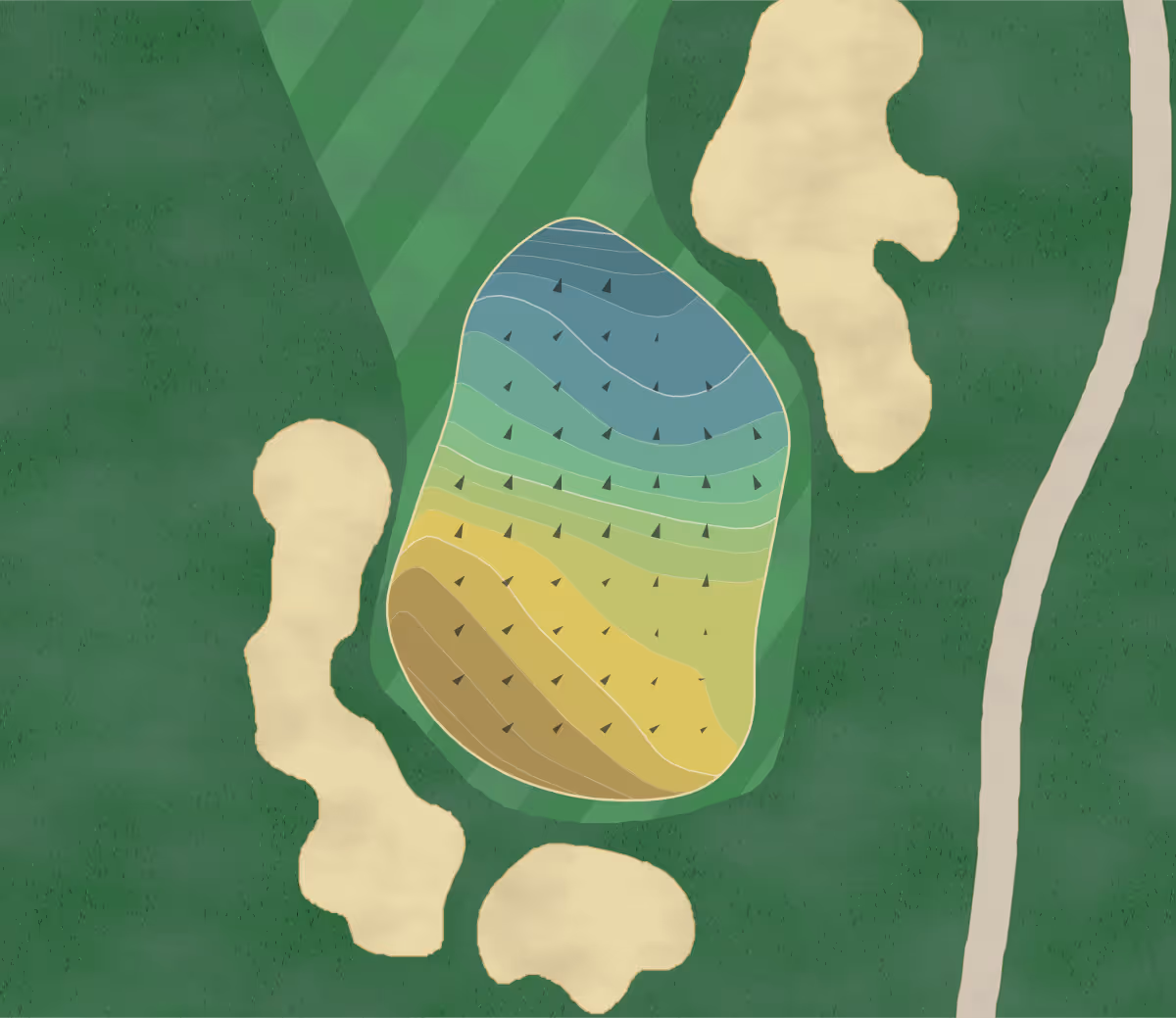 Green contour map of Sharon Heights in Menlo Park, California — 255 elevation contours at a 3-inch interval with fall-line arrows, traced from 1-meter lidar