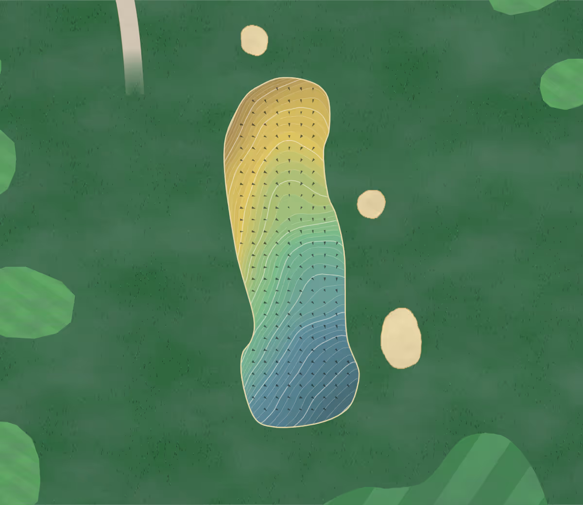 Green contour map of Sharpley Golf in Seaton Seaham, England — 361 elevation contours at a 8-centimeter interval with fall-line arrows, traced from 1-meter lidar