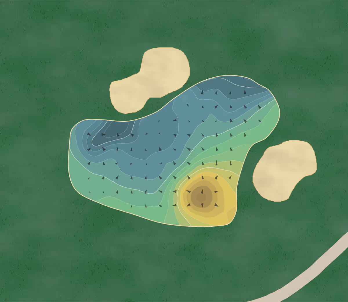 Green contour map of Shenandoah in West Bloomfield, Michigan — 234 elevation contours at a 3-inch interval with fall-line arrows, traced from 1-meter lidar