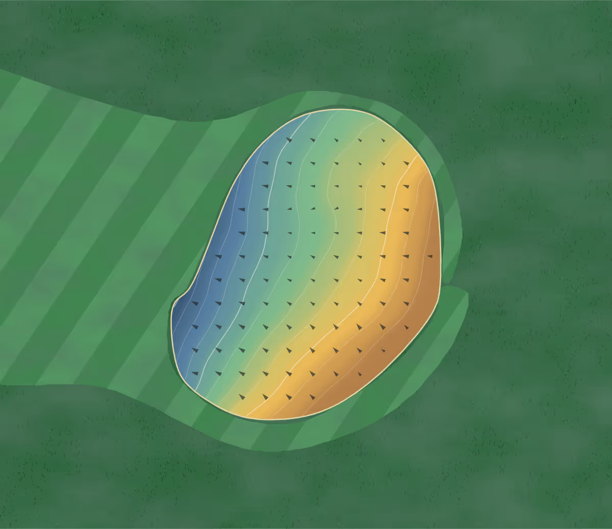 Green contour map of Shenandoah Community in Shenandoah, Iowa — 162 elevation contours at a 3-inch interval with fall-line arrows, traced from 1-meter lidar